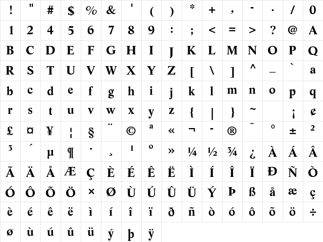 Life LT Std Bold  glyph index