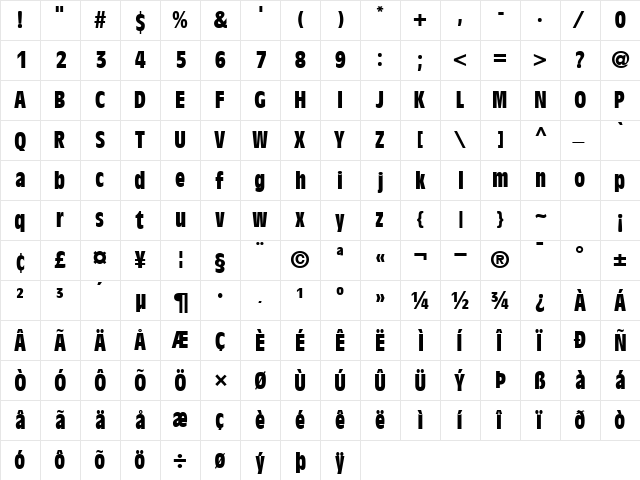 DecadeCondSSK Bold  glyph index