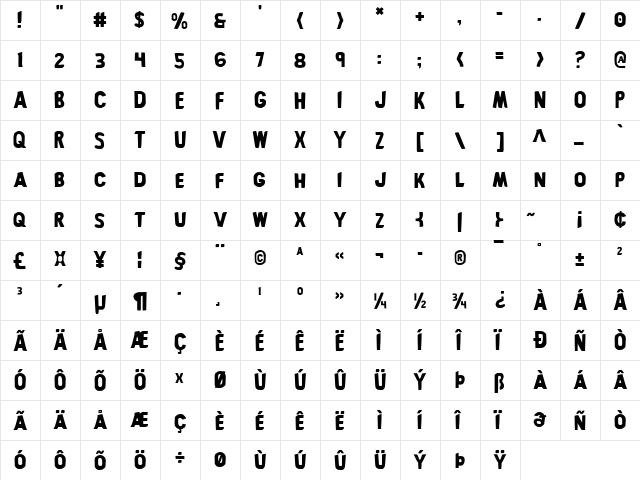 Bronic Regular  glyph index