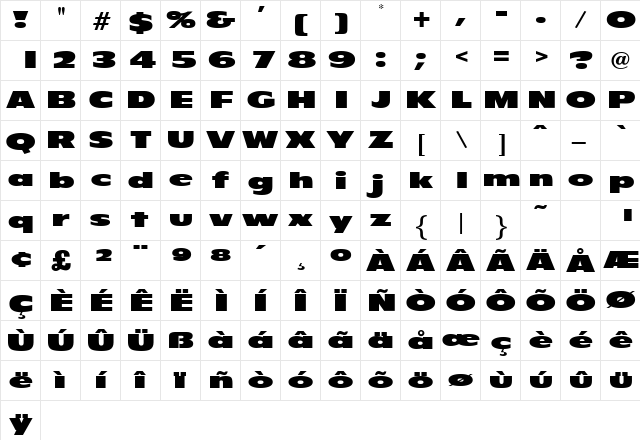 Fluorine Regular  glyph index