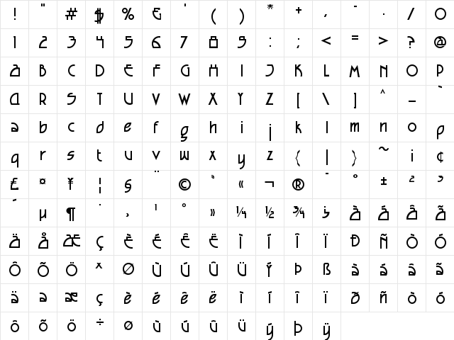 Seized Future Regular  glyph index