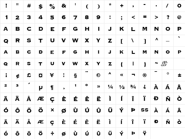 Copperplate Black Condensed SSi Black Condensed  glyph index