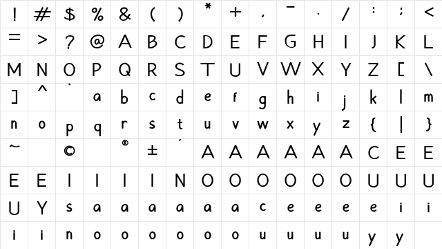 Hansville Bold  glyph index