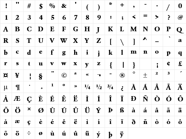 URWGaramondTExtBolWid Regular  glyph index