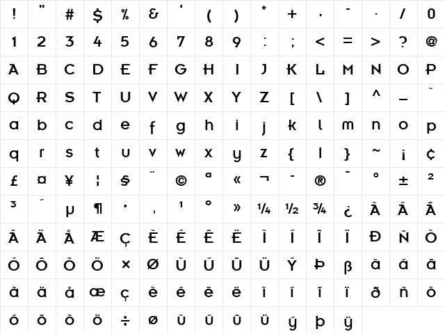Insignia LT Regular  glyph index