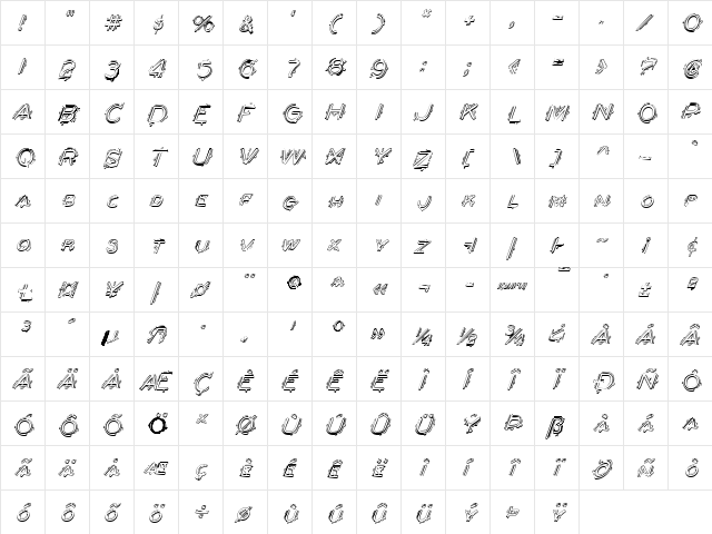 Berserker Shadow Italic Italic  glyph index