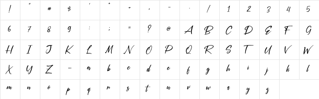Silver Pen Regular  glyph index