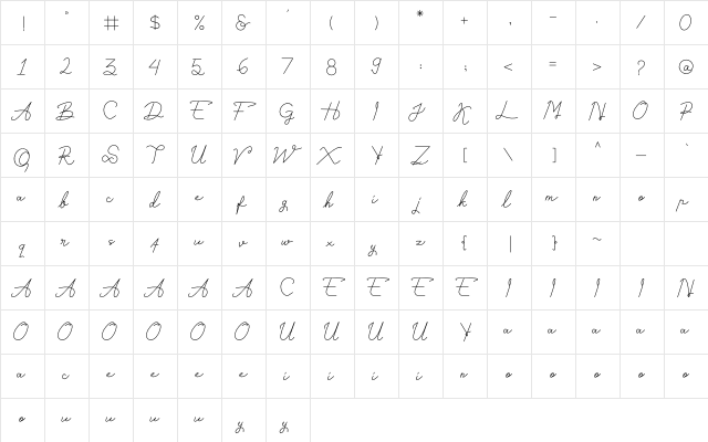 Astamaya Regular  glyph index