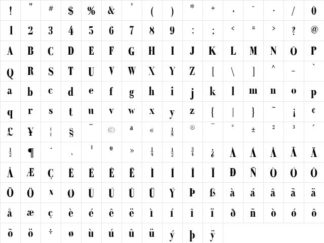 GalileoFLF Bold  glyph index
