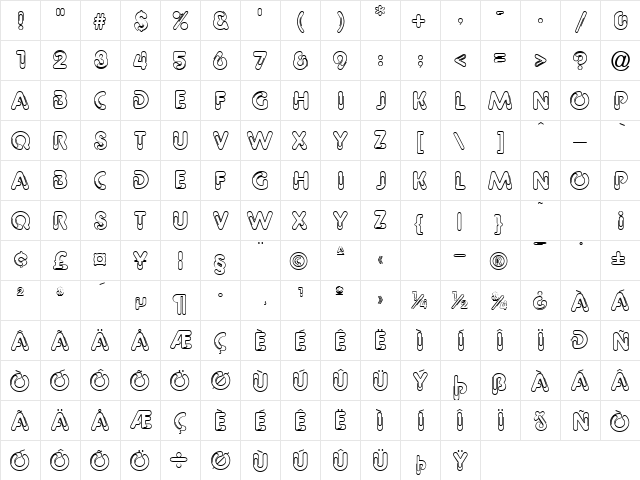 GE Clipz Regular  glyph index