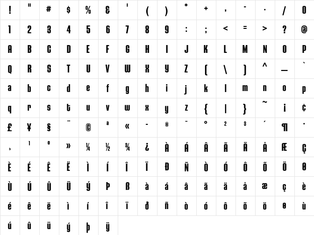 HouseGothicHG23Cond BOLD1  glyph index