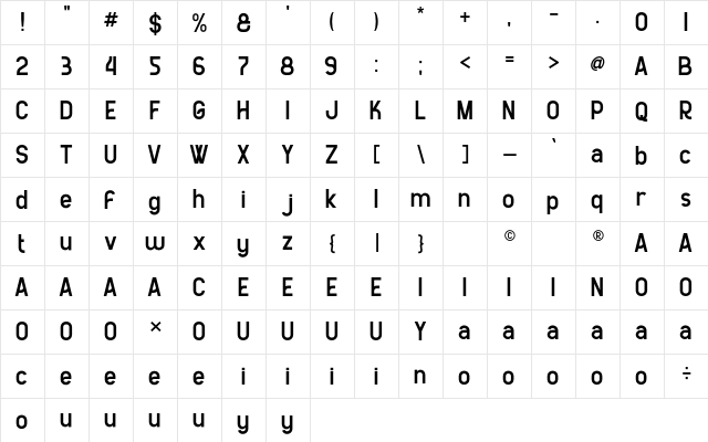 GRATY SANS Regular  glyph index