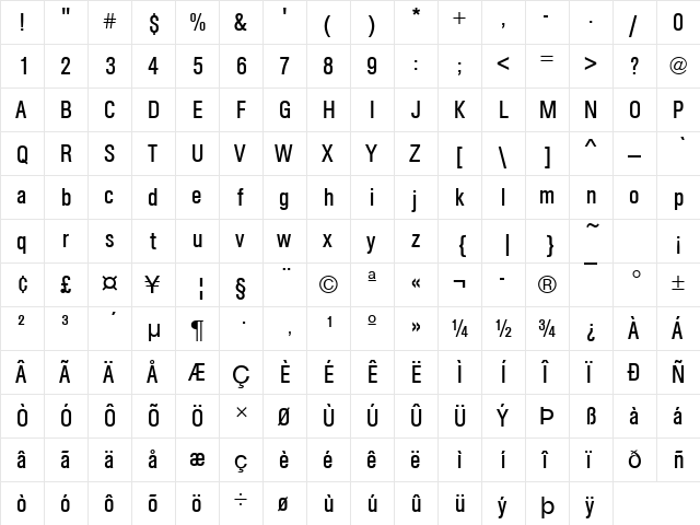 URWAccidaliaBucTCon Regular  glyph index