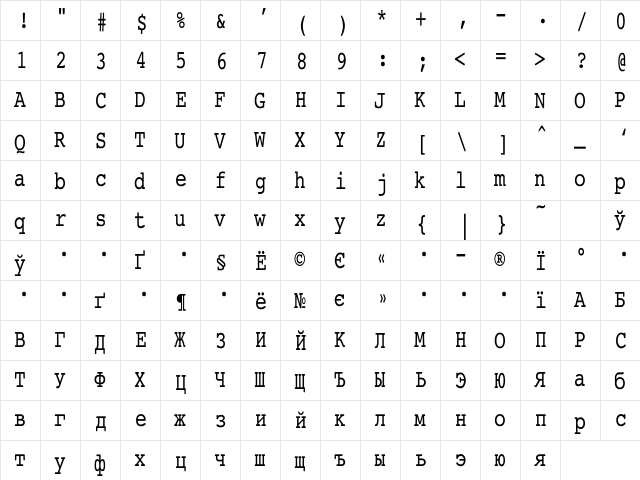 Courier Condensed Regular  glyph index