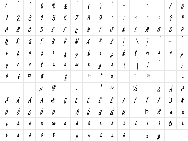 Encino-CN Regular  glyph index