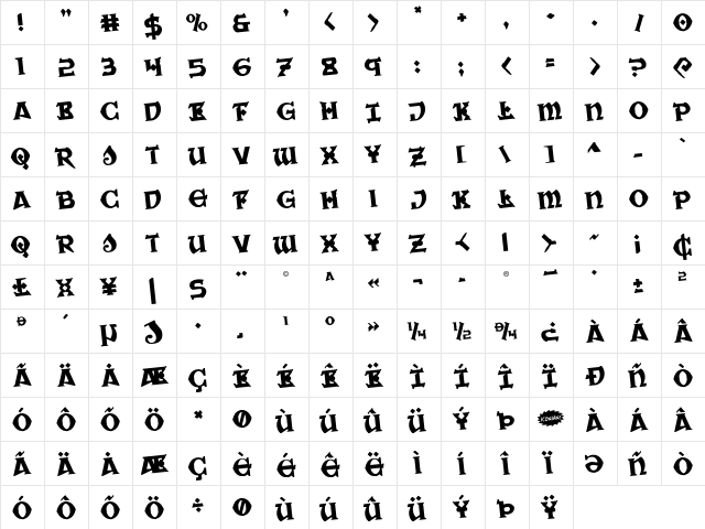 War Priest Rotate Regular  glyph index