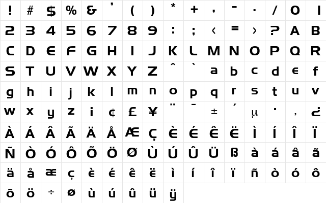 Longview Regular  glyph index