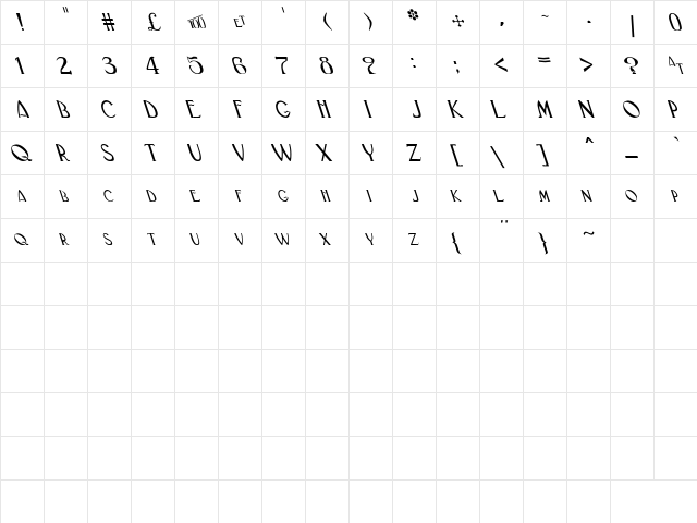 Black Adder II Lefty Regular  glyph index