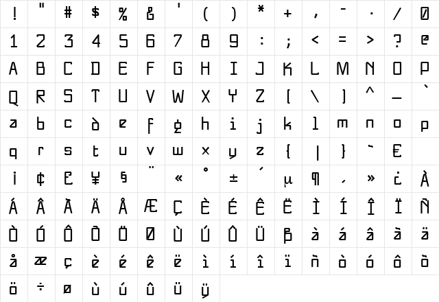 ReykjavikBold Regular  glyph index