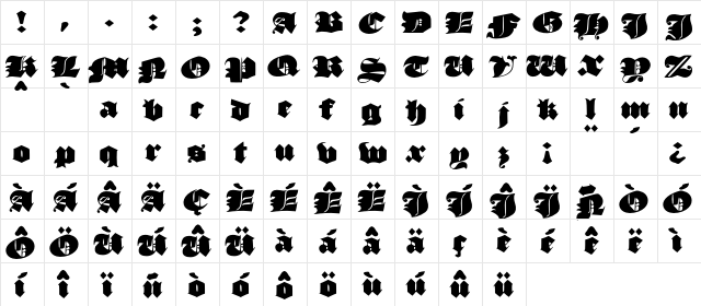 JMH Moreneta Divine Regular  glyph index