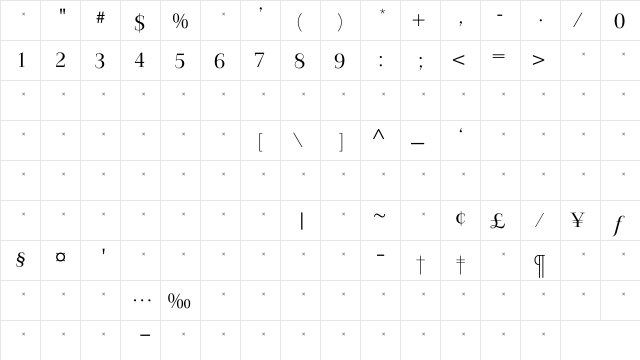 JardineLightTab Regular  glyph index