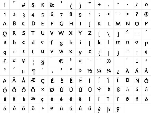 DTLCaspariSTMedium Regular  glyph index