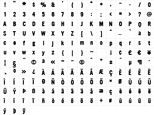 Ultramagnetic Bold  glyph index