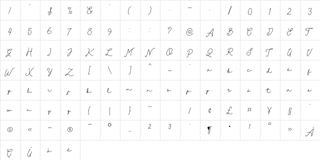 Diahlova Regular  glyph index