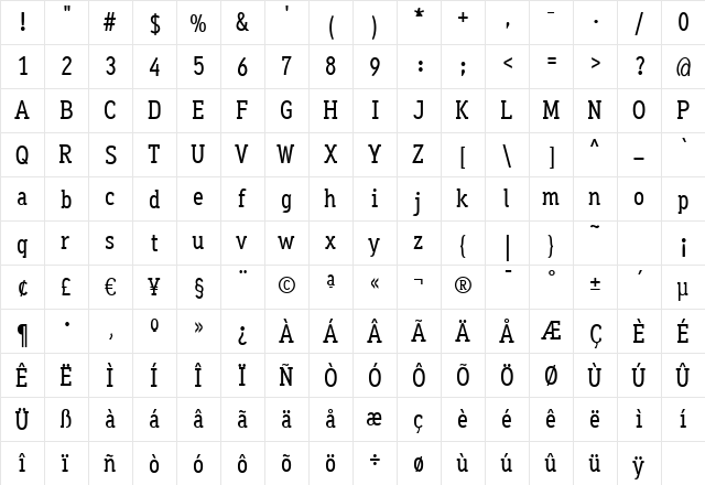 Aaux OfficeMedium Regular  glyph index