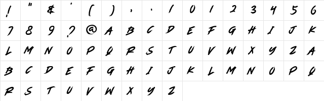 ANGEL FIRE Regular  glyph index