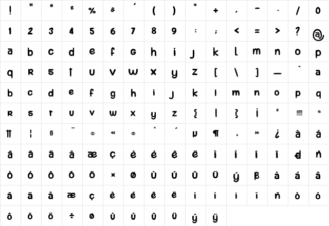 komou 2_PersonalUseOnly Regular  glyph index