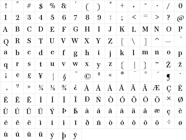 PB48TTP-Roman Regular  glyph index