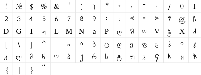 Chveulebrivi TT-Oki Regular  glyph index