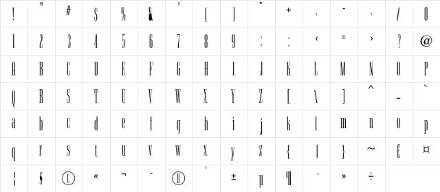 Camerton B Regular  glyph index