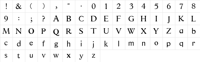 quest Regular  glyph index