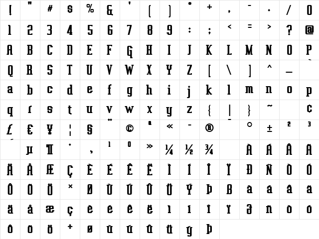 Vahika Bold  glyph index