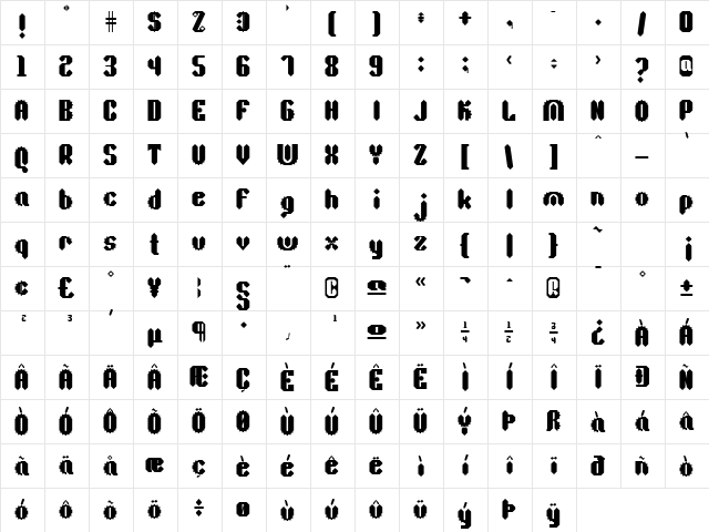 Sprokett Outerkog Regular  glyph index