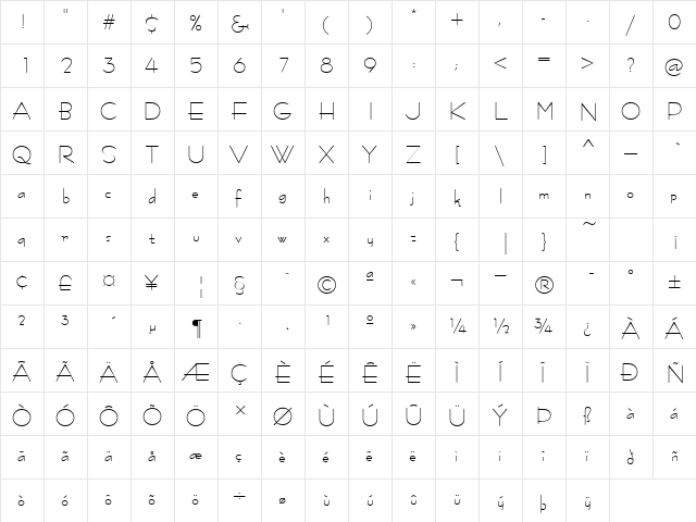 BernhardFashion Regular  glyph index
