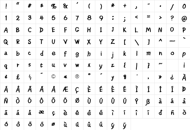 WalcomeOne Bold  glyph index