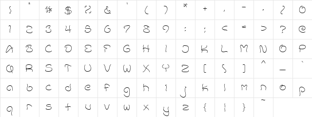 PC Wet Noodle Regular  glyph index
