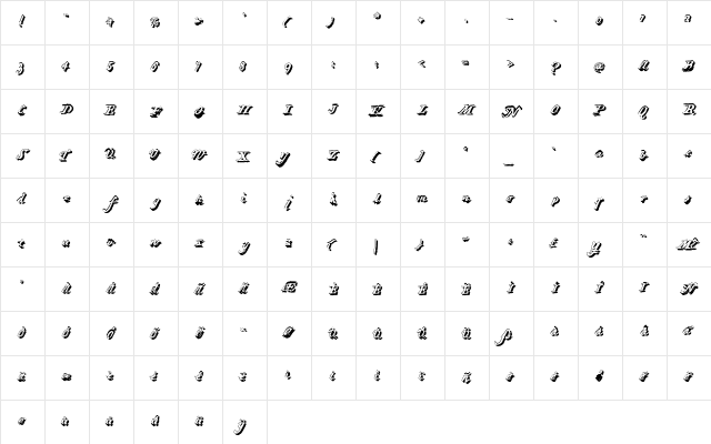 HartzVier-Shadow Regular  glyph index