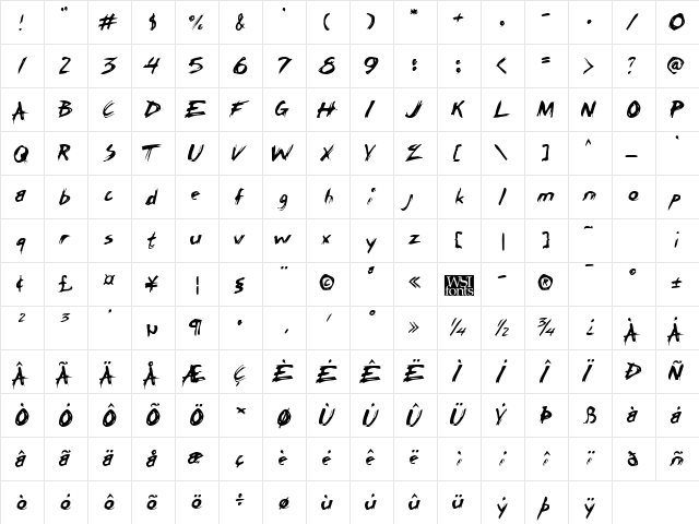 Rasp Regular  glyph index