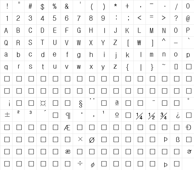 &#56633 Regular  glyph index