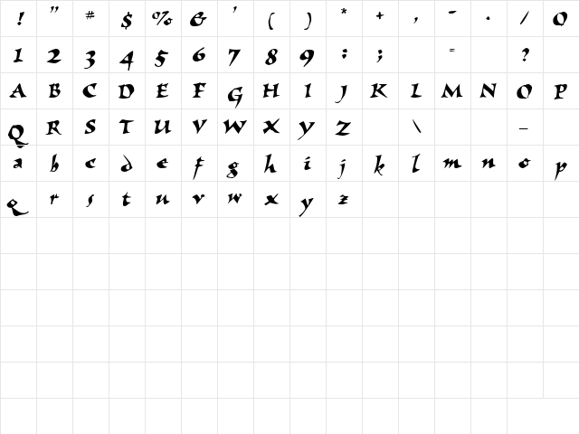 Wizzard Regular  glyph index