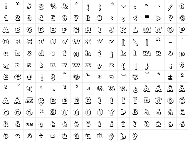 AstridBeckerShadowE Bold  glyph index