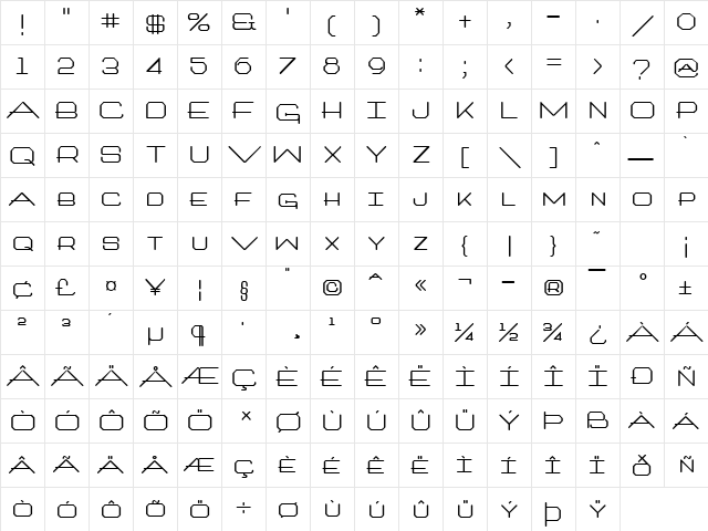 Millennium Bold  glyph index