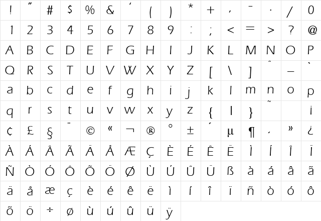 Erasmus Normal  glyph index