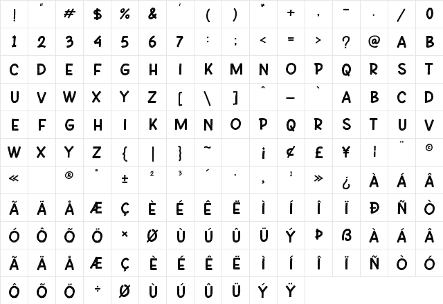 Zembad Regular  glyph index