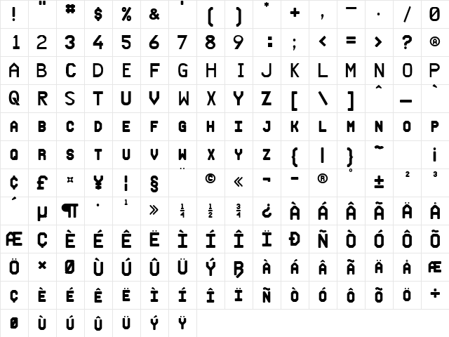 Nobelcat's CA Regular  glyph index