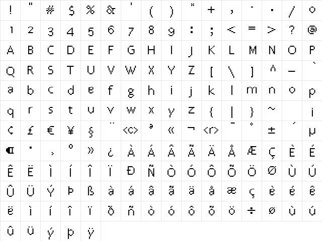 Betabet WebRegular Regular  glyph index